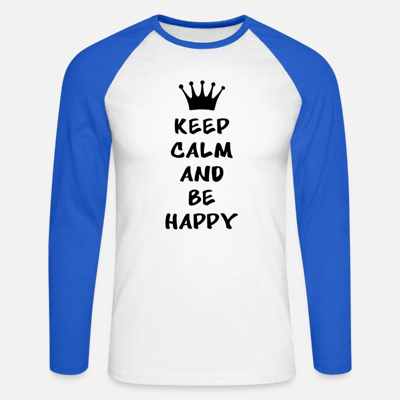 Keep calm and be happy - Unisex Baseballshirt langarm - Weiß/Royalblau