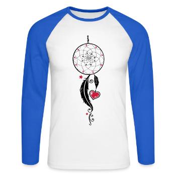 Dreamcatcher, coeur et aux plumes, style girlie - T-shirt baseball manches longues Homme - blanc/bleu royal - Devant - Nik (191cm)