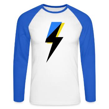 Géométrie bleue et jaune - T-shirt baseball manches longues Homme - blanc/bleu royal - Devant - Nik (191cm)