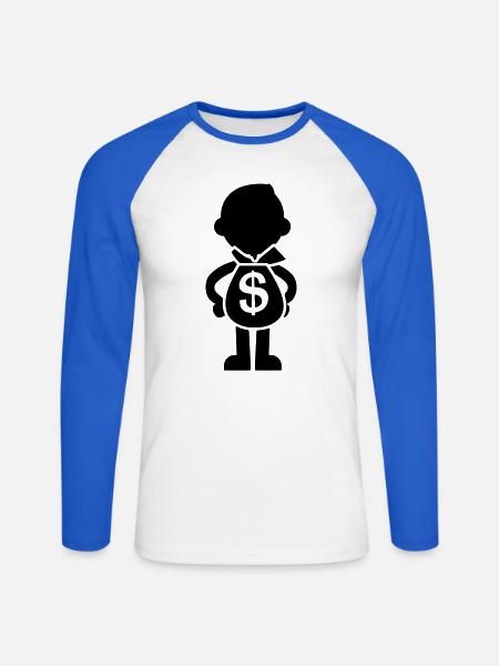 Geldsack in den Händen - Unisex Baseballshirt langarm - Weiß/Royalblau