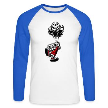 Kassettenjunge - Unisex Baseballshirt langarm - Weiß/Royalblau - Vorne - Nik (191cm)