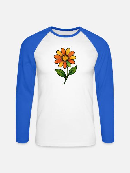 Orangene Blüte Farbzauber - Unisex Baseballshirt langarm - Weiß/Royalblau
