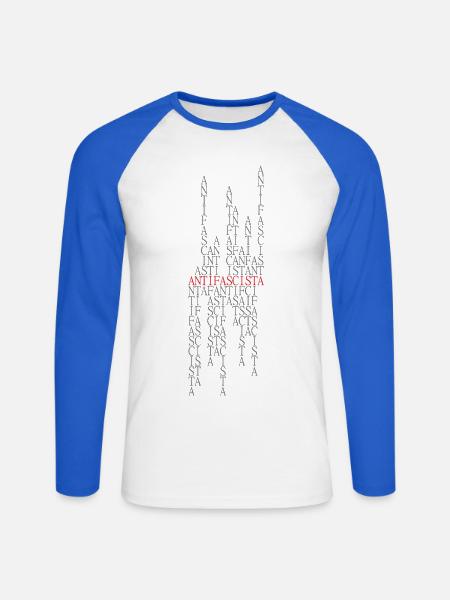 Antifascista Typo Collage rot/grau - Unisex Baseballshirt langarm - Weiß/Royalblau