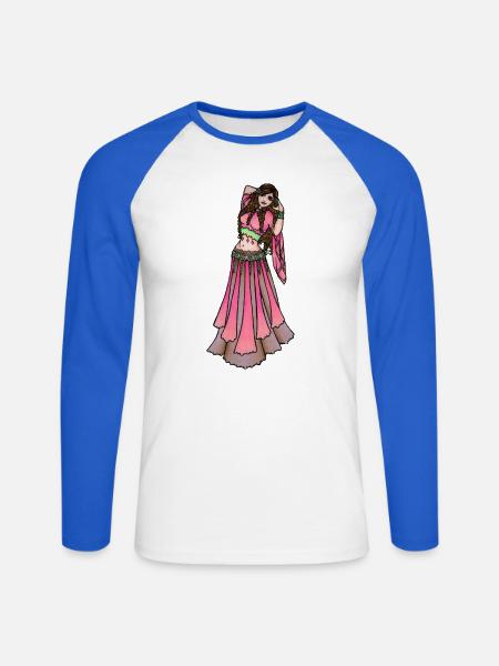 Rosa Bauchtanz-Diva im Schleier - Unisex Baseballshirt langarm - Weiß/Royalblau