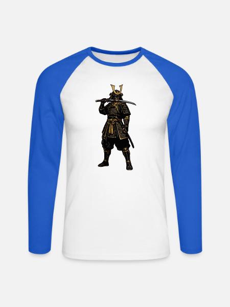 Samurai-Krieger in goldener Rüstung - Unisex Baseballshirt langarm - Weiß/Royalblau