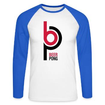 BP Beer Pong - Unisex Baseballshirt langarm - Weiß/Royalblau - Vorne - Nik (191cm)