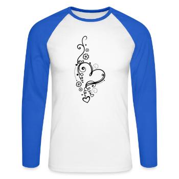 Coeur aux petits coeurs et aux fleurs - T-shirt baseball manches longues Homme - blanc/bleu royal - Devant - Nik (191cm)