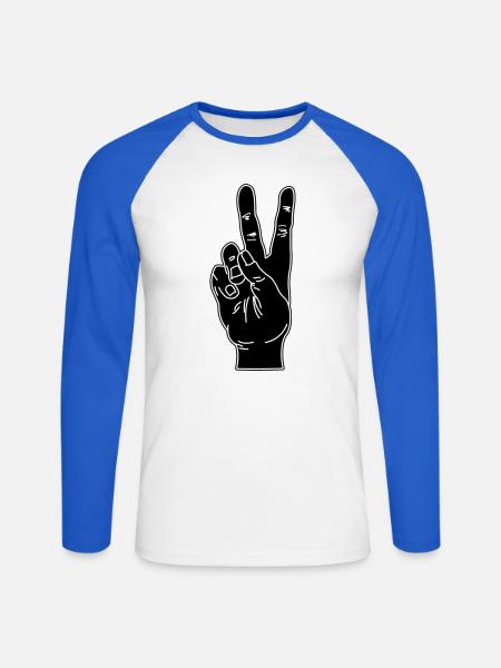 Black hand gesture peace - Unisex Long Sleeve Baseball T-Shirt - white/royal blue