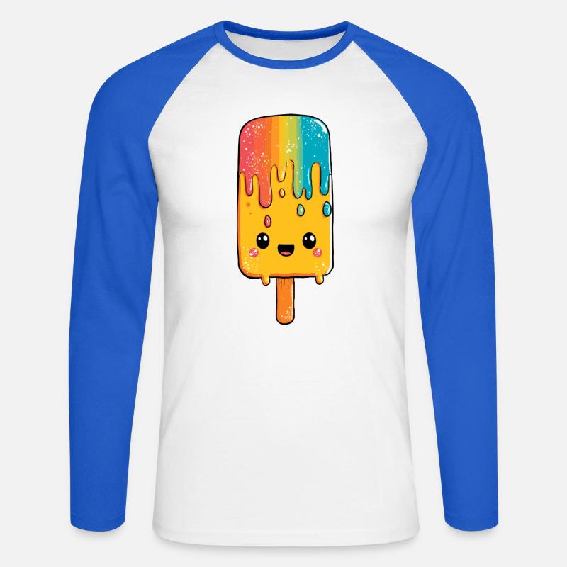 Regenbogen-Popsicle Glück - Unisex Baseballshirt langarm - Weiß/Royalblau