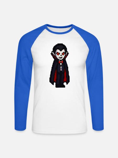 Vampirischer Cartoon Look mit Cape - Unisex Baseballshirt langarm - Weiß/Royalblau