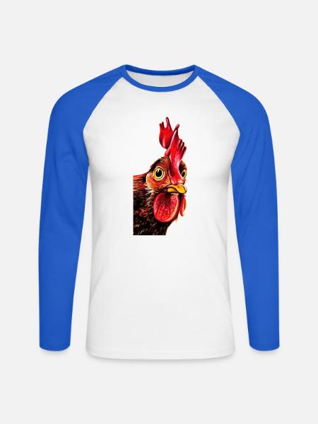 Hahnkopf Porträt - Unisex Baseballshirt langarm - Weiß/Royalblau