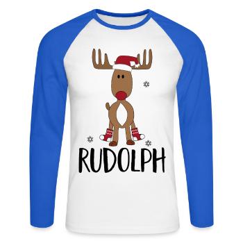 Noël - T-shirt baseball manches longues Homme - blanc/bleu royal - Devant - Nik (191cm)