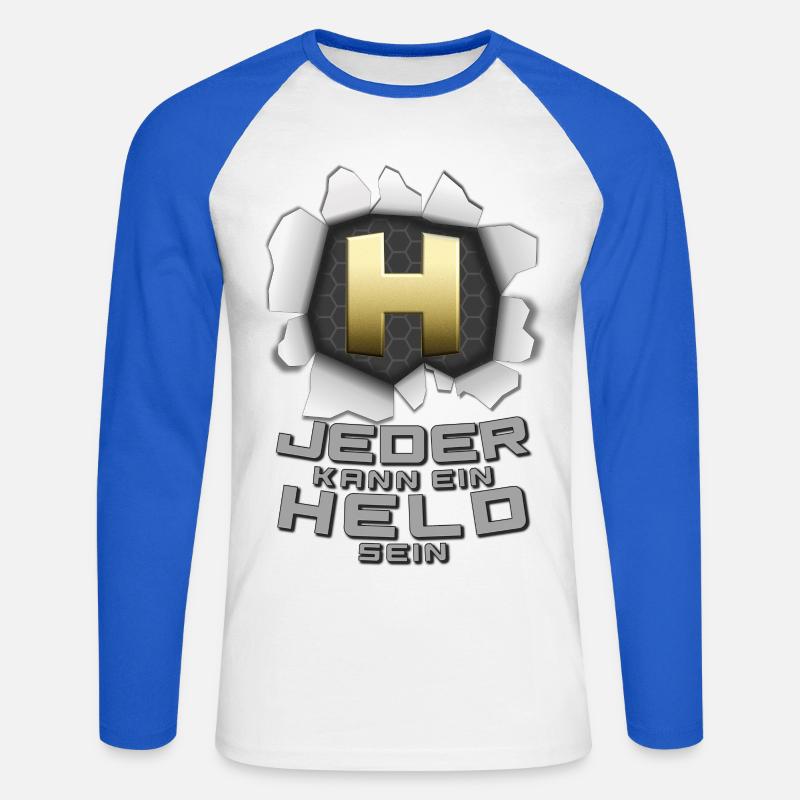 Jeder kann ein Held sein - Unisex Baseballshirt langarm - Weiß/Royalblau