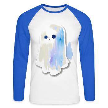 Hou - T-shirt baseball manches longues Homme - blanc/bleu royal - Devant - Nik (191cm)