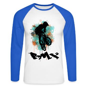 Vélo BMX - T-shirt baseball manches longues Homme - blanc/bleu royal - Devant - Nik (191cm)