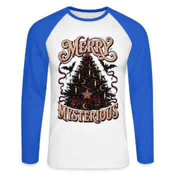 Fröhlicher und geheimnisvoller Weihnachtsbaum - Unisex Baseballshirt langarm - Weiß/Royalblau - Vorne - Nik (191cm)