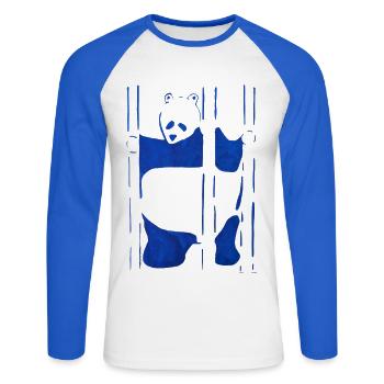 Panda in Wasserfarbe, handgezeichnet, No AI - Unisex Baseballshirt langarm - Weiß/Royalblau - Vorne - Nik (191cm)