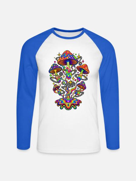 Psychedelic Rainbow Mushrooms - Unisex Baseballshirt langarm - Weiß/Royalblau