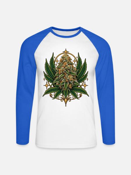 Goldene Krone Hanfblüte - Unisex Baseballshirt langarm - Weiß/Royalblau