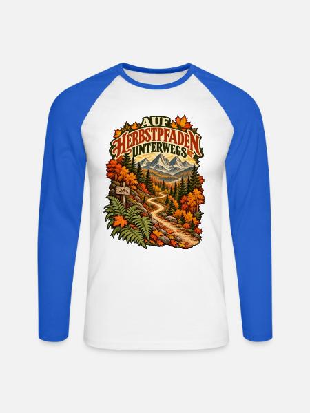 Auf Herbstpfaden unterwegs - Unisex Baseballshirt langarm - Weiß/Royalblau