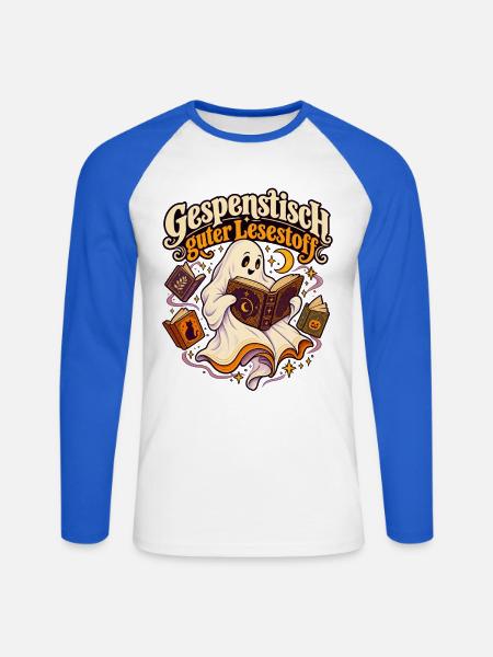 Gespenstisch guter Lesestoff - Unisex Baseballshirt langarm - Weiß/Royalblau