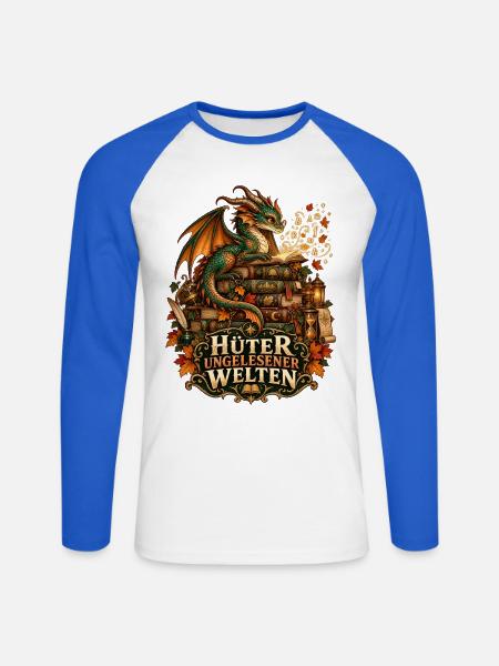 Hüter ungelesener Welten - Unisex Baseballshirt langarm - Weiß/Royalblau