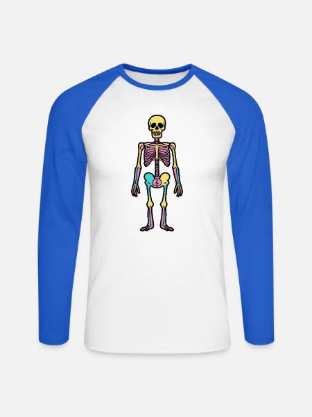 Stehendes Skelett Halloween Bunt - Unisex Baseballshirt langarm - Weiß/Royalblau