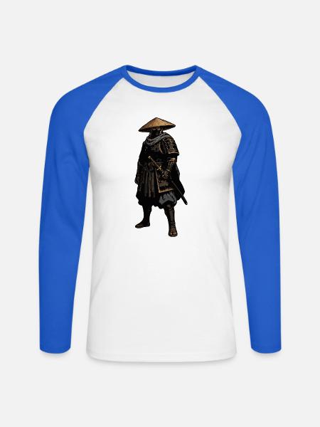 Samurai im Strohhut - Unisex Baseballshirt langarm - Weiß/Royalblau