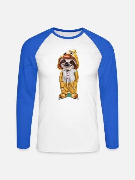 Lustiges Faultier in Pyjama bereit zu schlafen - Unisex Baseballshirt langarm - Weiß/Royalblau