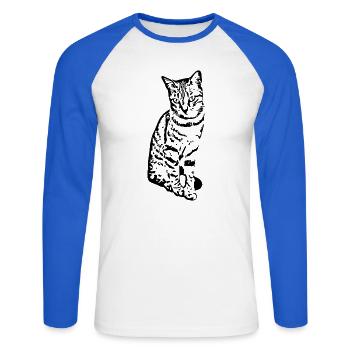 Katze Kätzchen Tigerkatze Katzenshirt Geschenk - Unisex Baseballshirt langarm - Weiß/Royalblau - Vorne - Nik (191cm)