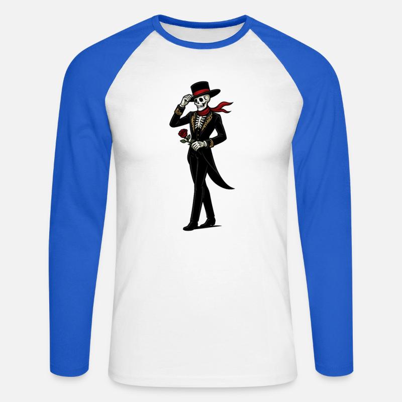 Rosa Mariachi Scheletro - Maglia da baseball a manica lunga da uomo - bianco/blu royal