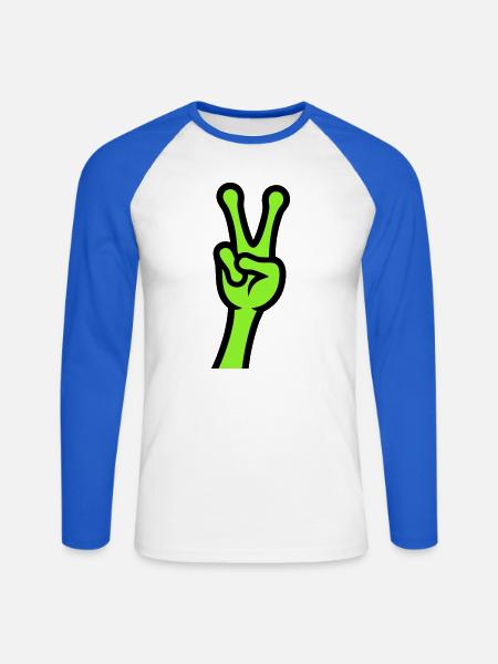 Alien Hand Peace Zeichen Icon - Unisex Baseballshirt langarm - Weiß/Royalblau