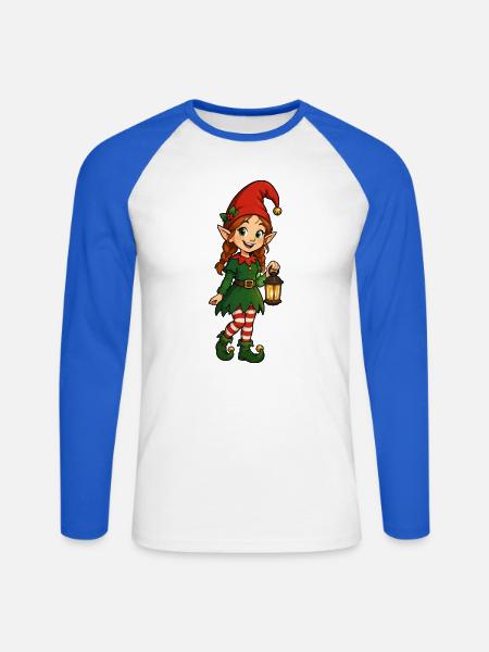 Weihnachts-Elfe mit Laterne - Unisex Baseballshirt langarm - Weiß/Royalblau