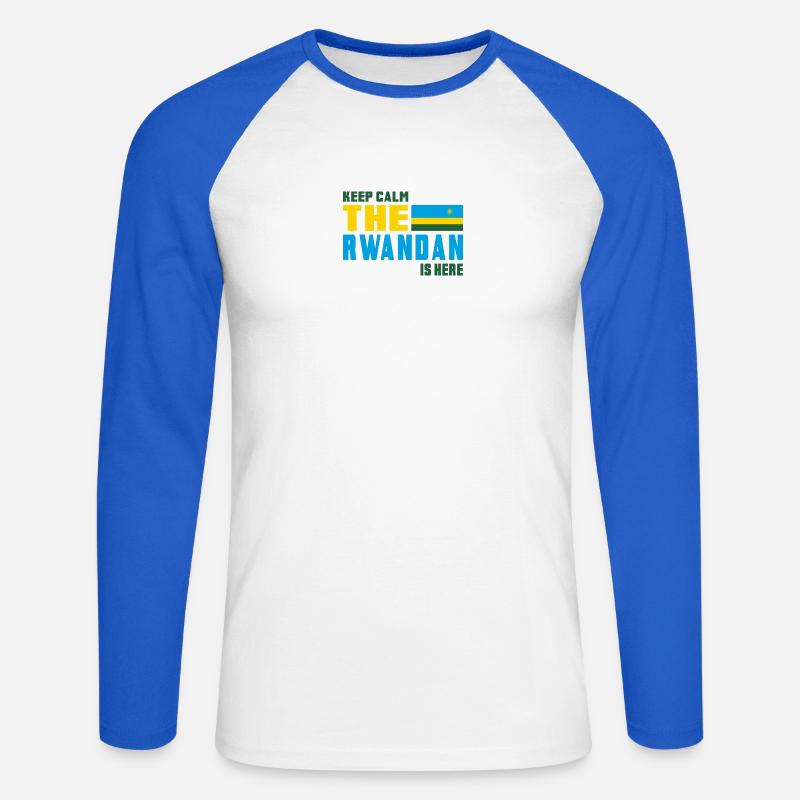 Keep Calm Ruanda Flaggen Design - Unisex Baseballshirt langarm - Weiß/Royalblau