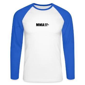 Le MMA - T-shirt baseball manches longues Homme - blanc/bleu royal - Devant - Nik (191cm)