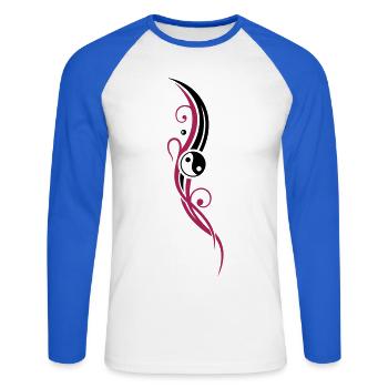 Yin & Yang symbol, Tribal and Tattoo Style. - Unisex Long Sleeve Baseball T-Shirt - white/royal blue - Front - Nik (191cm)