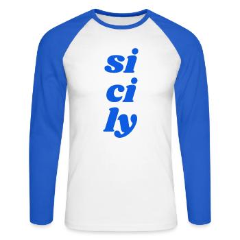 si ci ly - Unisex Baseballshirt langarm - Weiß/Royalblau - Vorne - Nik (191cm)