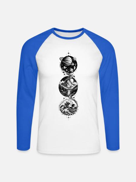Kosmische Landschaft - Unisex Baseballshirt langarm - Weiß/Royalblau