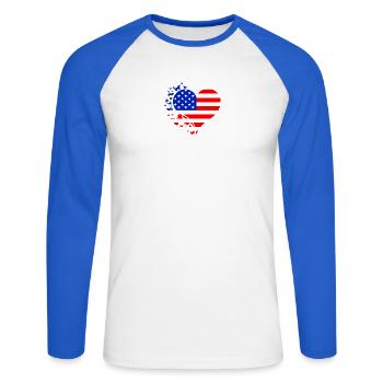 Heart US Flag - Unisex Long Sleeve Baseball T-Shirt - white/royal blue - Front - Nik (191cm)