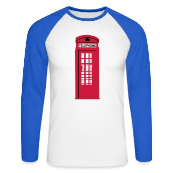 Phone Box London - Unisex Baseballshirt langarm - Weiß/Royalblau - Vorne - Nik (191cm)