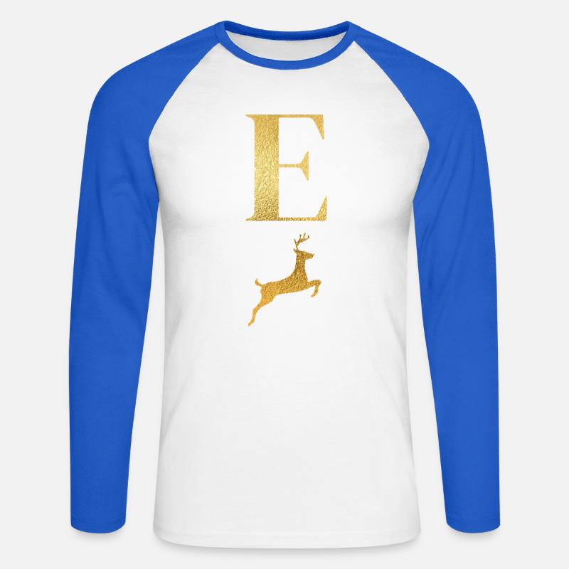 Buchstabe e goldener Hirsch - Geschenkidee - Unisex Baseballshirt langarm - Weiß/Royalblau