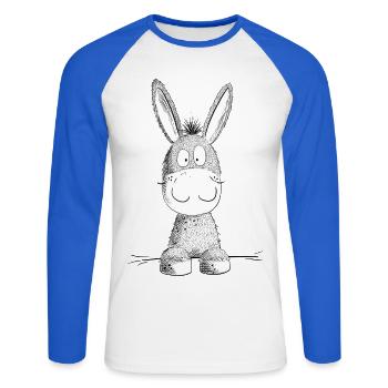 Happy Donkey I Animal Motif - Unisex Long Sleeve Baseball T-Shirt - white/royal blue - Front - Nik (191cm)