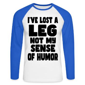 Ich habe ein Bein verloren, nicht meinen Humor* - Unisex Baseballshirt langarm - Weiß/Royalblau - Vorne - Nik (191cm)