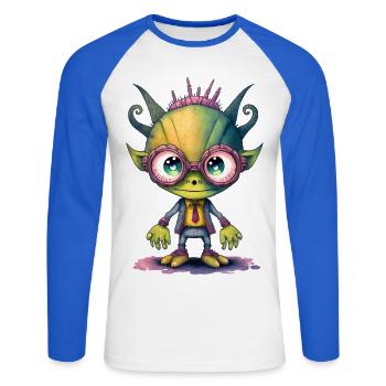 NERDY forever - Nerdy Alien - Unisex Long Sleeve Baseball T-Shirt - white/royal blue - Front - Nik (191cm)