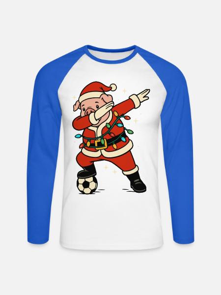 Dabbing Schwein Weihnachtsmann Fußball Lustig - Unisex Baseballshirt langarm - Weiß/Royalblau