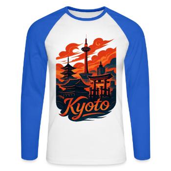 Kyoto Skyline – Japanese Design - Unisex Long Sleeve Baseball T-Shirt - white/royal blue - Front - Nik (191cm)