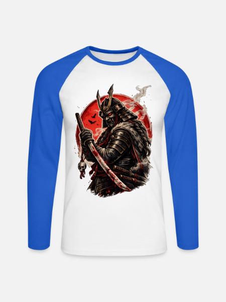 Blutmond-Samurai-Krieger - Unisex Baseballshirt langarm - Weiß/Royalblau