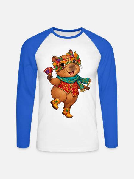 Maskenbär im Festlook - Unisex Baseballshirt langarm - Weiß/Royalblau
