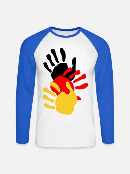 Deutschland Hände - Unisex Baseballshirt langarm - Weiß/Royalblau