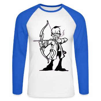 BowBeast- Archer - Unisex Baseballshirt langarm - Weiß/Royalblau - Vorne - Nik (191cm)